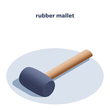 Isometric Vector Illustration Isolated On White Background, Ruber Mallet Icon, Hand Tools For Workers