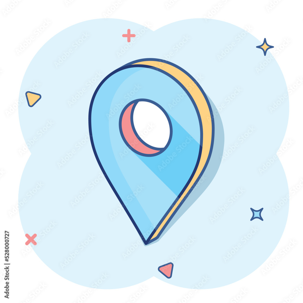 Vector cartoon map pointer icon in comic style. Gps navigation mark ...