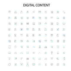 Fototapete - digital content icons, signs, outline symbols, concept linear illustration line collection