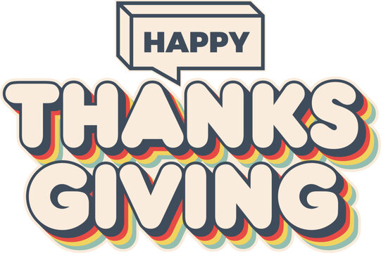 Happy thanksgiving with 80s style. graphic for Thanksgiving Day. Vector illustration. Script. design for print greetings card, shirt, banner, poster. Colorful fall