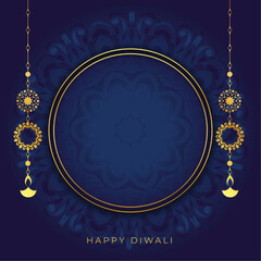 Wall Mural - mandala style banner with diya and text space in blue background vector