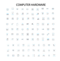 Fototapete - computer hardware icons, signs, outline symbols, concept linear illustration line collection
