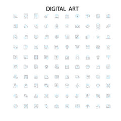 Fototapete - digital art icons, signs, outline symbols, concept linear illustration line collection