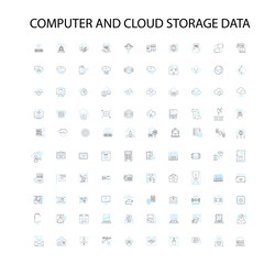 Fototapete - computer and cloud storage data icons, signs, outline symbols, concept linear illustration line collection