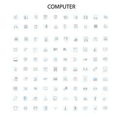 Fototapete - computer icons, signs, outline symbols, concept linear illustration line collection