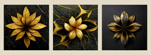 Fractal Flowers Golden And Black Liquid Marble Background. Resin Geode And Abstract Art, Functional Art, Like Watercolor Geode Painting. 3d Wallpaper For Wall Frames. 	