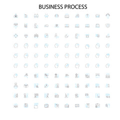 Poster - business process icons, signs, outline symbols, concept linear illustration line collection