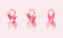 Set Of Pink Ribbons On A White Background, Suitable For Women's Day And Cancer Day Design Elements