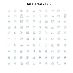 Poster - data analytics icons, signs, outline symbols, concept linear illustration line collection