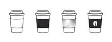 Coffee Icons. Linear Coffee Cup Icons. Various Cups Of Coffee. Vector Illustration