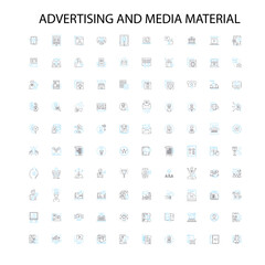 Fototapete - advertising and media material icons, signs, outline symbols, concept linear illustration line collection