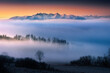 December, view from the Pieniny Mountains - Mount Wżdżar on the Tatra Mountains and fog. Grudzień, widok z Pienin - góra wżdżar na tatry i mgły. 