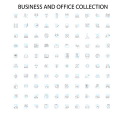 Fototapete - business and office collection icons, signs, outline symbols, concept linear illustration line collection