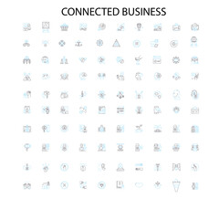 Fototapete - connected business icons, signs, outline symbols, concept linear illustration line collection