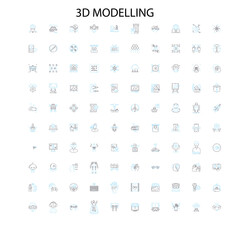 Fototapete - 3d modelling icons, signs, outline symbols, concept linear illustration line collection