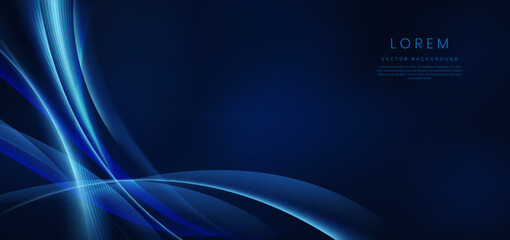 Abstract technology futuristic glowing blue curved line on dark blue background.