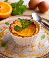 Orange soufflé. Traditional French recipe.