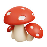 Fototapeta Londyn - Red poison mushroom isolated on white background. Farm and agriculture icon set. Cute cartoon style 3d render illustration.