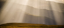 Amazing Panorama Of Heavenly Lights At Sunset In High Mountains
