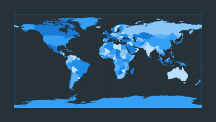 Poster - World Map. Equirectangular (plate carree) projection. Futuristic world illustration for your infographic. Nice blue colors palette. Charming vector illustration.