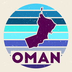 Wall Mural - Oman logo. Sign with the map of country and colored stripes, vector illustration. Can be used as insignia, logotype, label, sticker or badge of the Oman.