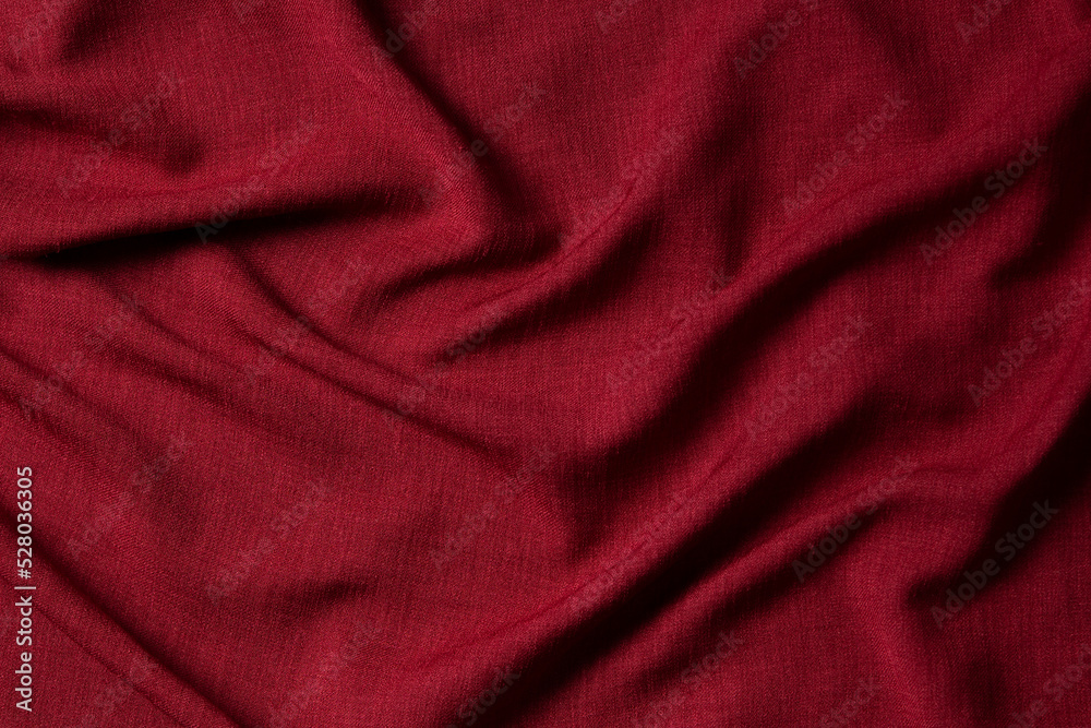Red Textured Linens Red crumpled linen fabric texture background. Natural linen organic eco ...
