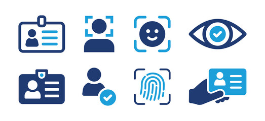 id - identity document icon set. containing id card, biometric, face id and eye scan icons. vector i