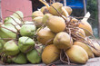 Variety Of Fresh Raw Green And Ripe Golden Yellow Skin Color Coconut With Branches. Dabh An Antioxidant Fruit Is Famous Health Drink And Natural Source Of Minerals Mostly Grown In South India