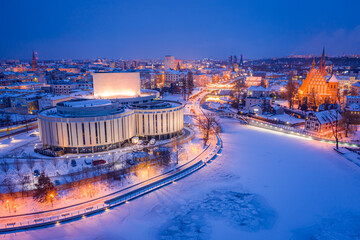 Wall Mural - Aerial view of Opera in Bydgoszcz at dusk, Poland