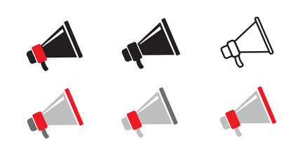 Poster - Megaphone icons set. Electric megaphone symbol with sound. Loudspeaker megaphone icon collection. Advertising concept. Flat and line style - Vector icon. 10 EPS.