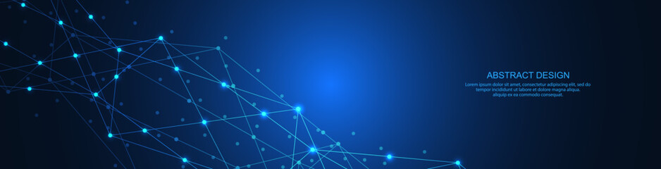 Abstract technology background of global network connection and communication with connecting the dots and lines for banner design or header