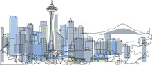 One Continuous Line Art Minimal Vector Seattle Cityscape Skyline City View