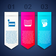 Poster - set flag, open book and learning foreign languages. business infographic template. vector