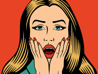 Png illustration of beautiful surprised (shocked) woman in the pop art style