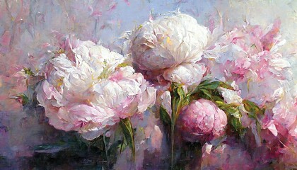 Wall Mural - oil painting of pink peonies flowers in a beautiful bouquet, digital art, printable illustration, ga