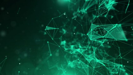 Leinwandbilder - Abstract geometric low polygonal green color moving fly through, zoom in 2 step with copy space for text 4K motion background.