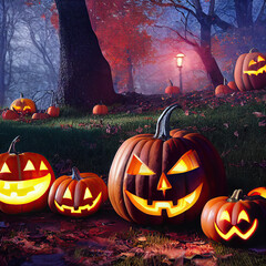 Wall Mural - 3D rendering of many halloween pumpkin background