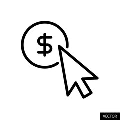 Poster - Pay per click, PPC with USD, American dollar sign, Cost per click vector icon in line style design for website, app, UI, isolated on white background. Editable stroke. Vector illustration.