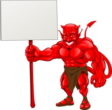 Devil Standing Holding Sign