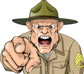 Canvas Print - Cartoon angry army drill sergeant shouting