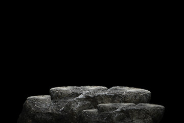 Wall Mural - stone podium on dark black background.