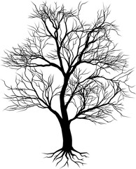 Hand drawn old tree silhouette