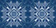 Indigo blue snow flake border background. Frosty batik painterly effect seamless edging. Festive cold holiday season ribbon. 