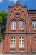 Front facade of a historic red brick house in Essen, Germany