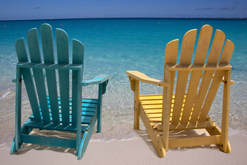 Wall Mural - Beach chairs on caribbean coast