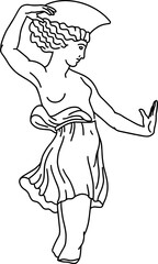 Illustration of antique statue of dancing girl. Line drawing of ancient greek sculpture