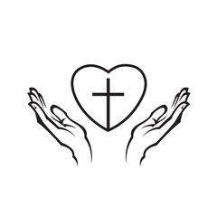 Sticker - icon of heart, cross and hands isolated on white background