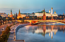 Russia - Moscow City At Night With Kremlin