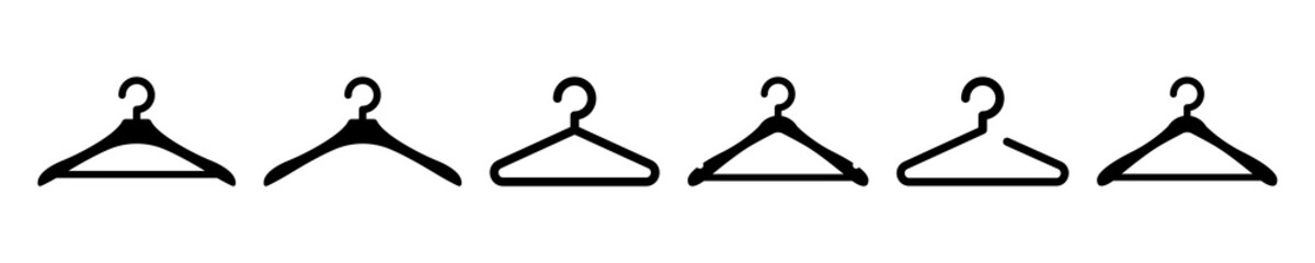 set of clothes hanger vector icons. hanger for cloakroom or closet. hang for coat, shirt or suit. ve