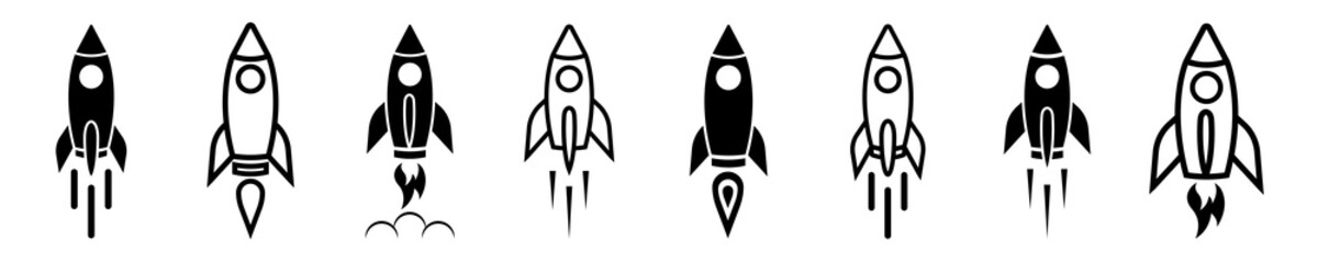 set of rocket vector icons. launch spaceship or spacecraft. rocket fast flying for space. new busine